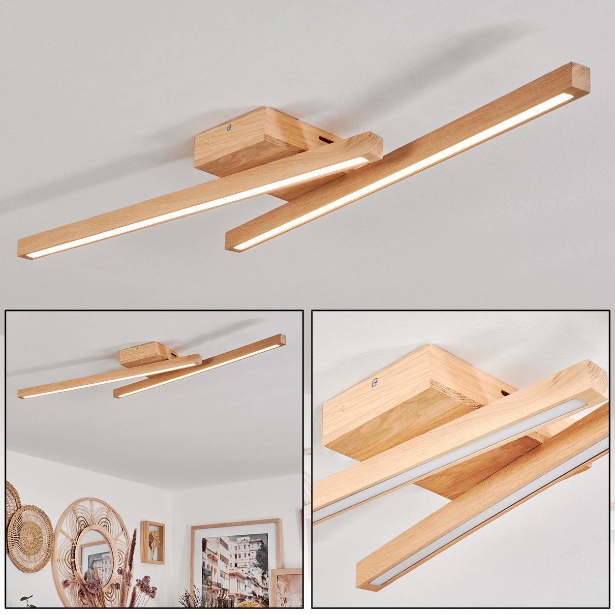 Verkaufsförderungsstrategie hofstein Deckenleuchte moderne Deckenlampe LED 9 cm, Watt 1680 2 Holz/Kunststoff 88 LED x Kelvin, in wechselbar, Natur/Weiß, Lumen, aus 3000 max