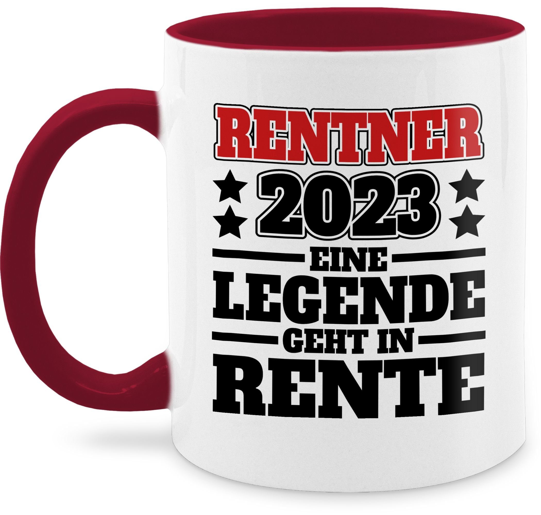 Shirtracer Tasse Rentner 2023 Eine Legende geht in den Ruhestand - schwarz/rot, Keramik, Rente Geschenk Kaffeetasse 3 Bordeauxrot