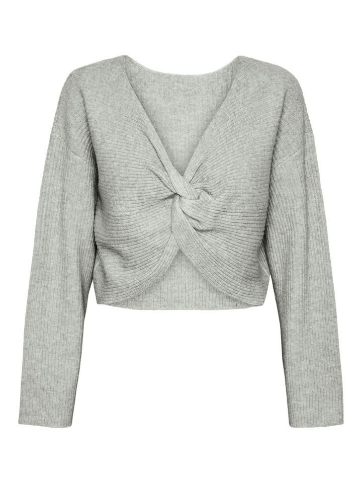 Strickpullover - gerippter Pullover mit Knotendetail - Cropped Sweatshirt