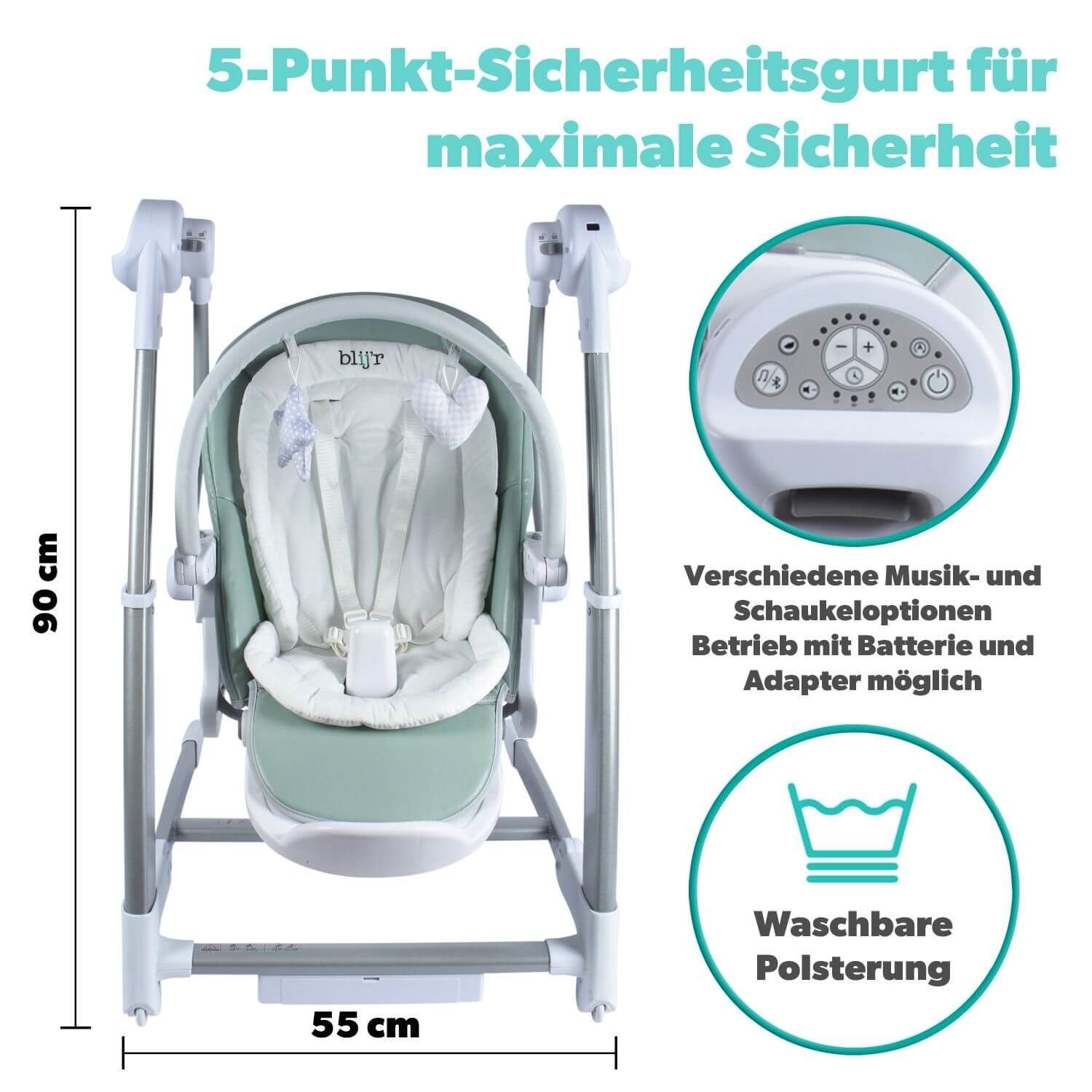 3in1 Blij´r Guusje Babywippe Kinderstuhl & Babyschaukel Hochstuhl, Esszimmerstuhl minzgrün