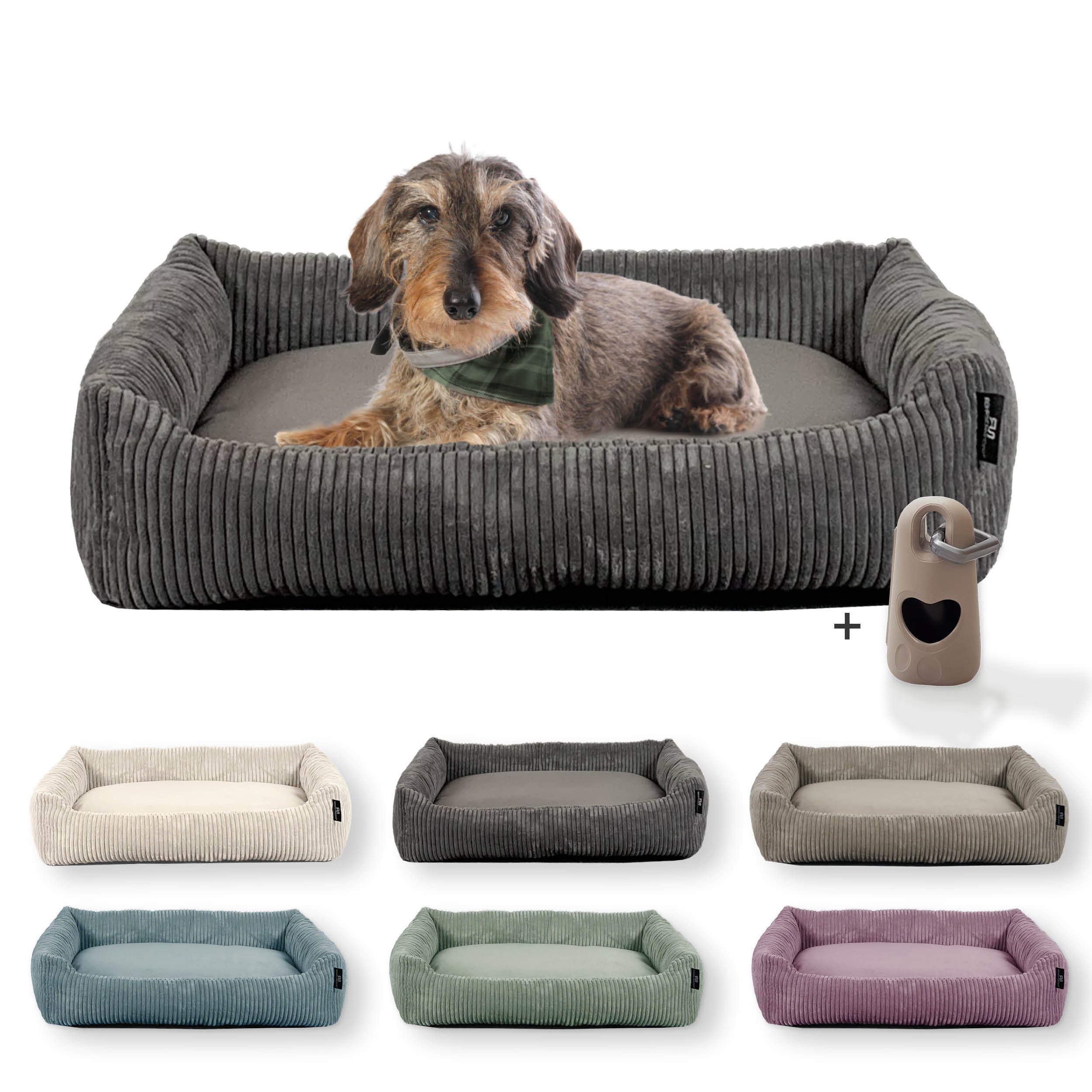 Rohrschneider Tierbett Hundebett Hundekorb Cordstoff, inkl. Gassibeutel