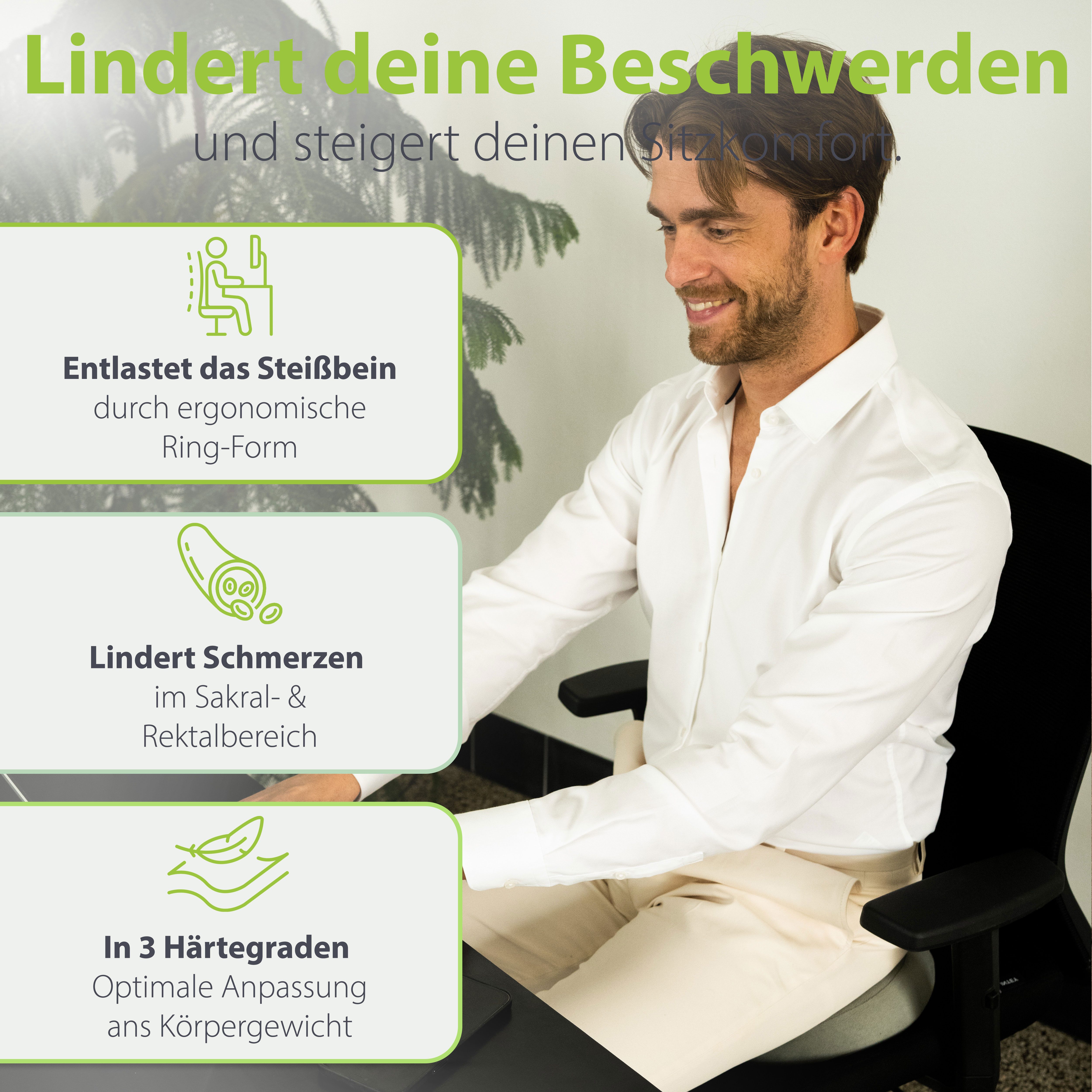 feela Sitzkissen Orthopädischer Sitzring – entlastet Steißbein & Becken beim Sitzen, Ideal nach OP, Schwangerschaft & bei Hämorrhoiden – mehr Komfort