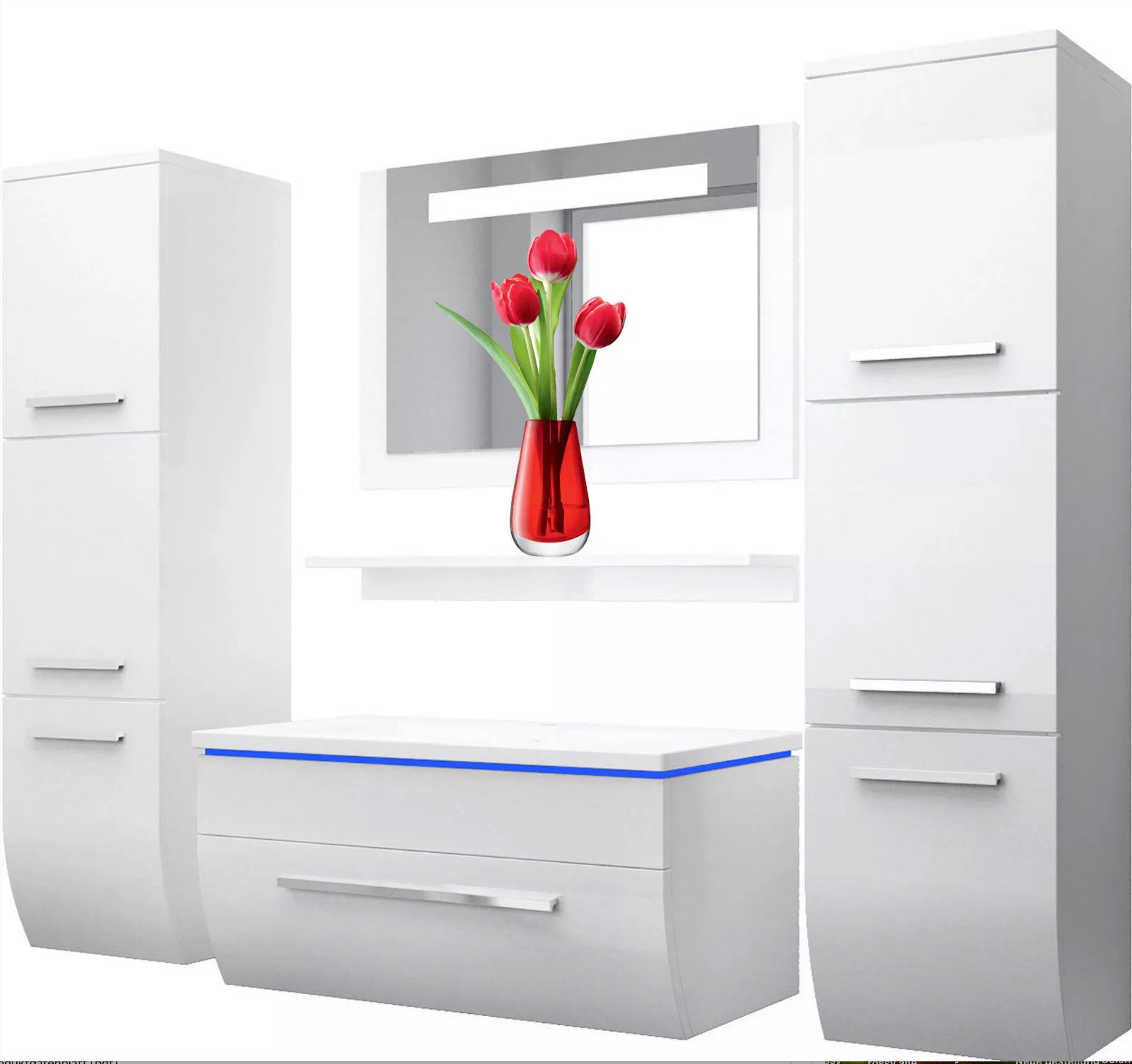 Homeline Badmöbel-Set Badmöbel Set montiert Schwar Weiß Hochglanz Badezimmermöbel 70 cm, (Wählbar, Set Angebot), Vormontiert