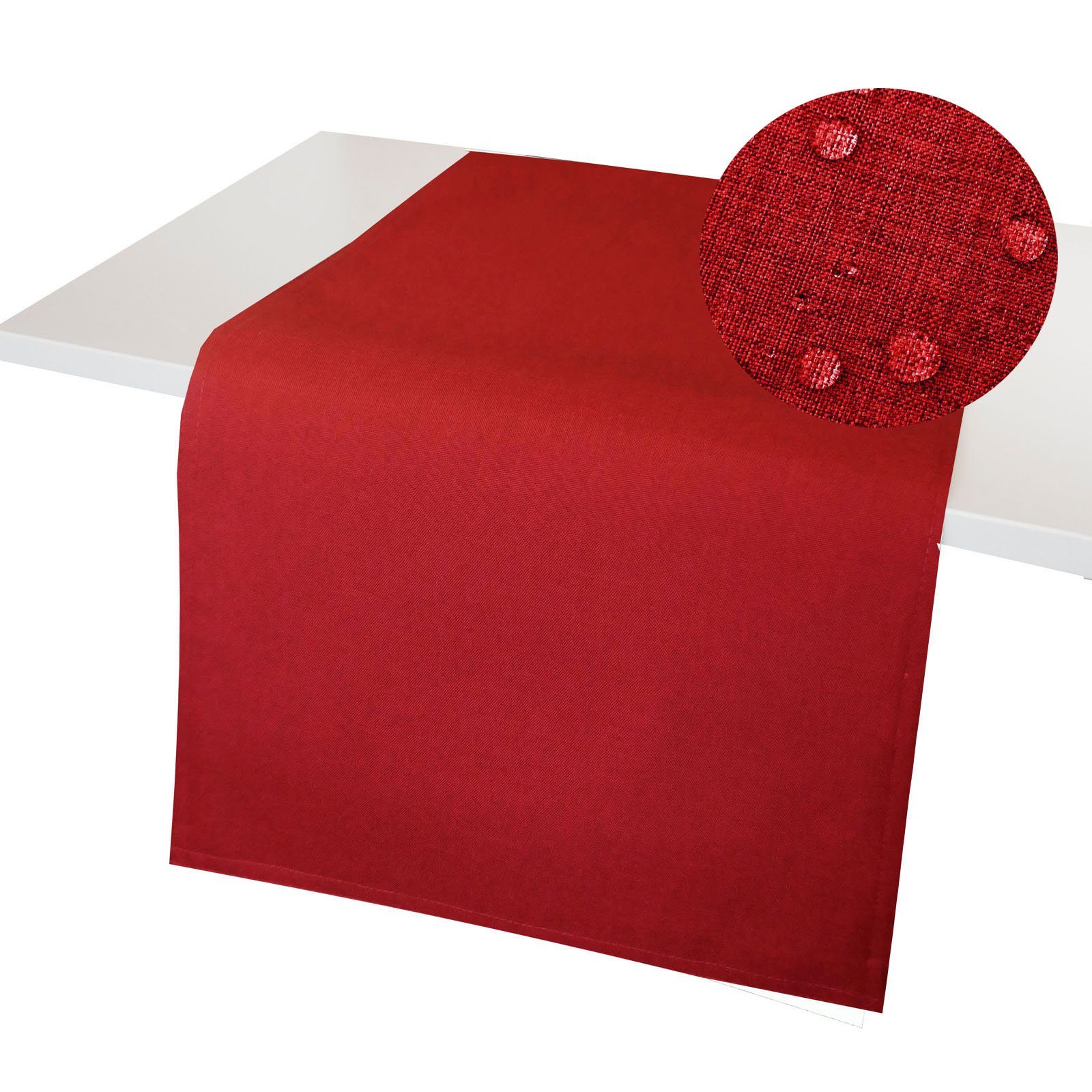 LEINEN-OPTIK Brilliant Fleckschutz Tischläufer Windstabil, Rot Tischläufer waschbar Lotuseffekt