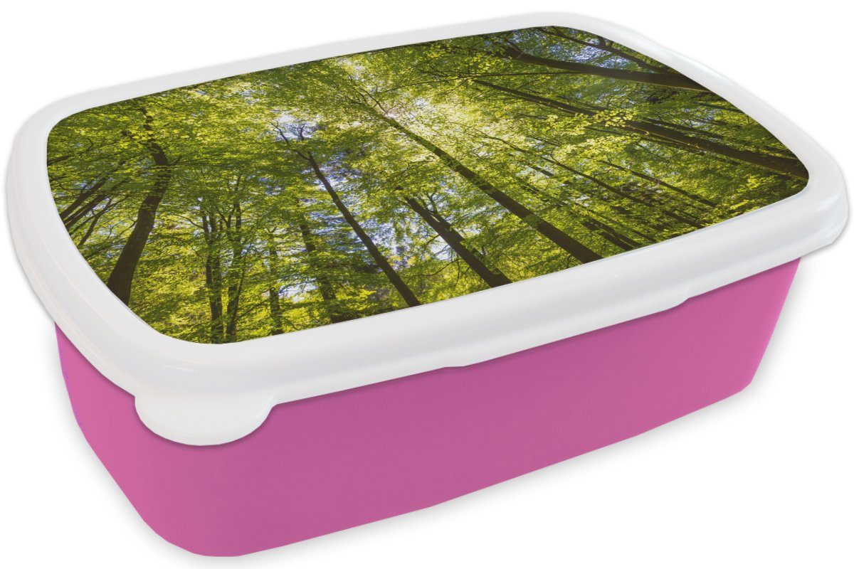 MuchoWow Lunchbox Wald - Sommer Snackbox, (2-tlg), Laub, Erwachsene, Kunststoff, - Brotbox Brotdose rosa für Kinder, Kunststoff Mädchen