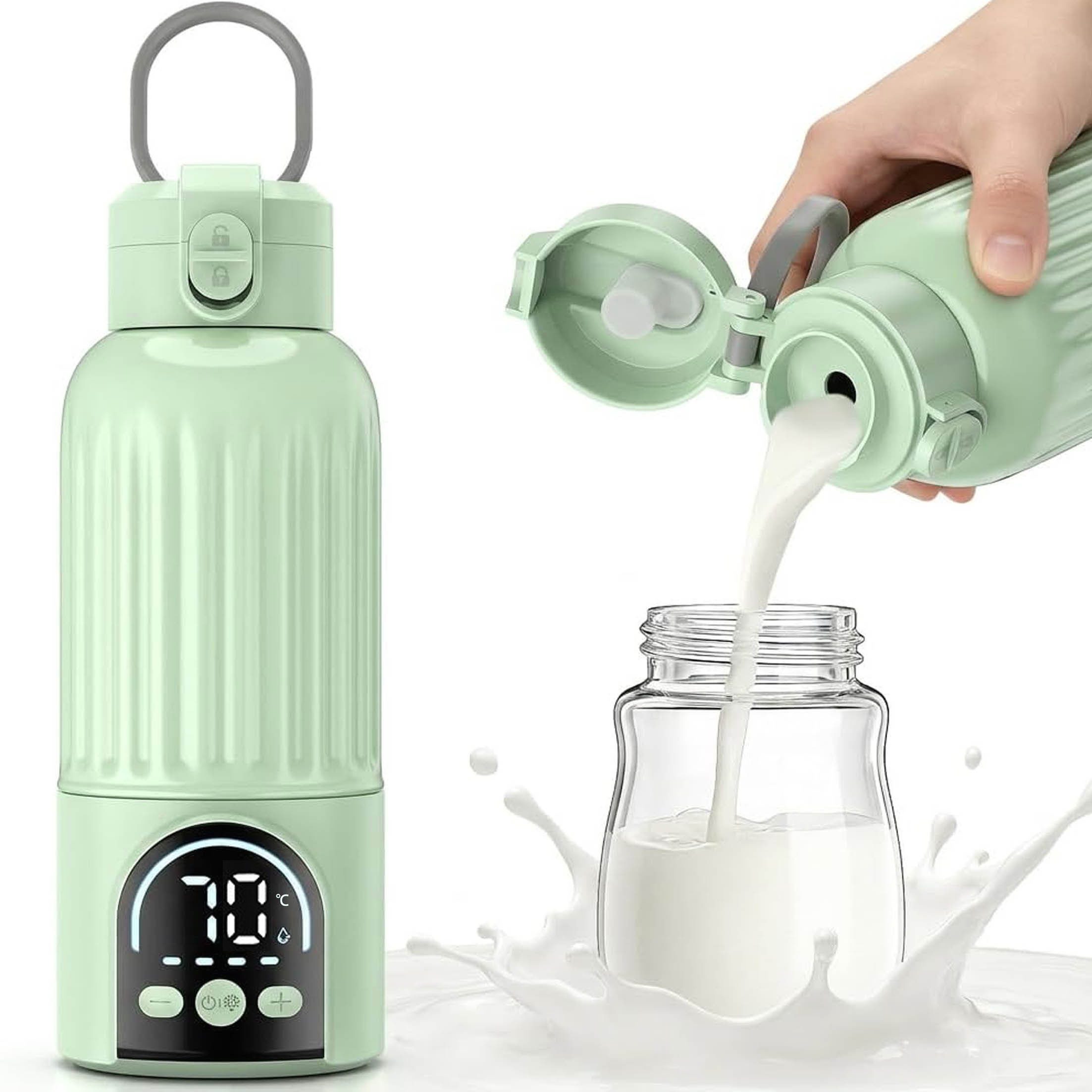KINSI Babyflaschenwärmer Kabelloser Flaschenwärmer Baby 500ml, Akku Milchflaschenwärmer USB-C, 35–70°C Präzise Temperaturregelung, BPA-freies Material