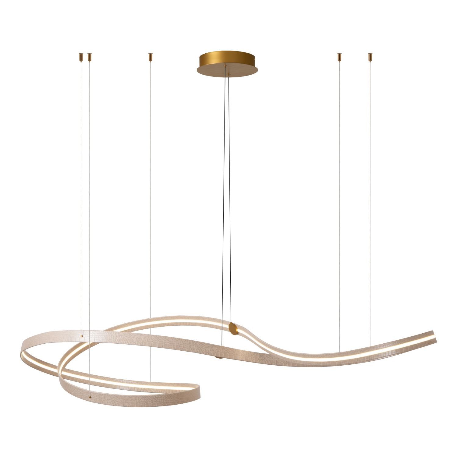 Licht-Erlebnisse Pendelleuchte OLARO, LED fest integriert, Warmweiß, LED Aluminium dimmbar H: max. 181.5 cm in Messing Beige 1850 lm