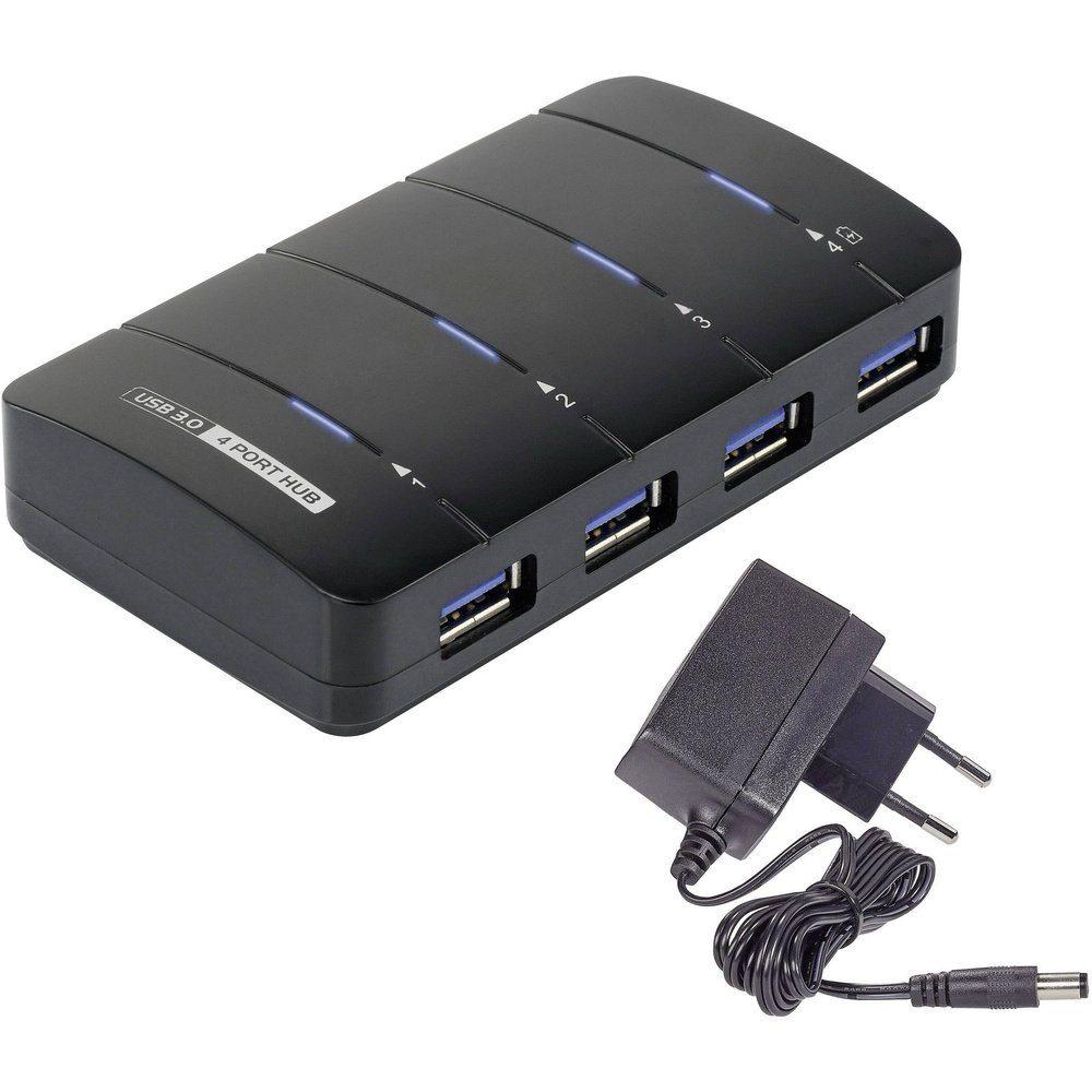 USB-Verteiler Renkforce 4 Port USB 3.2 Gen 1-Hub (USB 3.0) mit Status-LEDs Schwarz