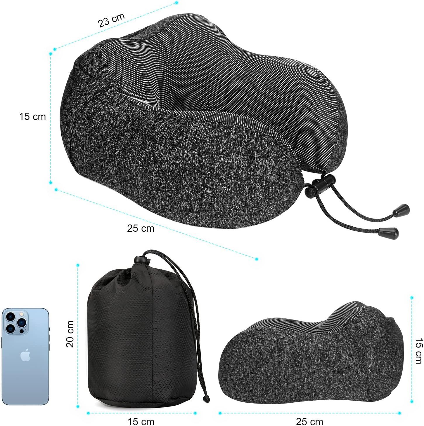 Refined Living Reisekissen Memory Foam,Reisekissen mit Haube,Bequemes Nackenhörnchen mit Haube, für Flugzeug, Auto, Zug, Büro Nackenkissen Reise zum Schlafen, 1 – Bild 5 von 5