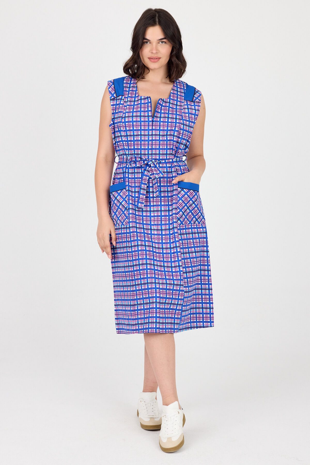 Phistan Tunikakleid Arbeitskittel mit Reißverschluss – Kariert