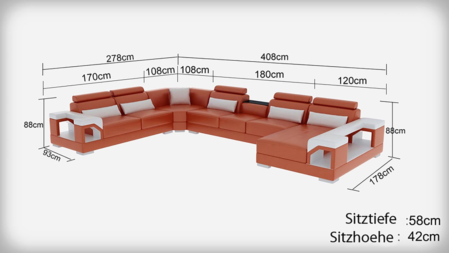 Wohnlandschaft Ecksofa, Sofa Couch Ecksofa Modern Eck JVmoebel Design Ledersofa