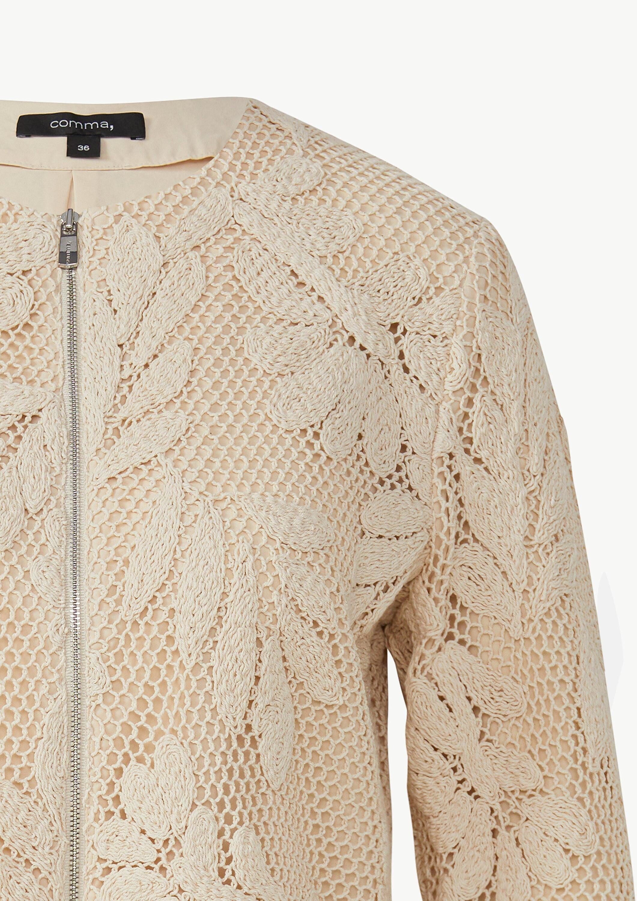 comma Funktionsjacke Indoor-Jacke Häkel-Jacke im Boxy Fit mit floralem Muster