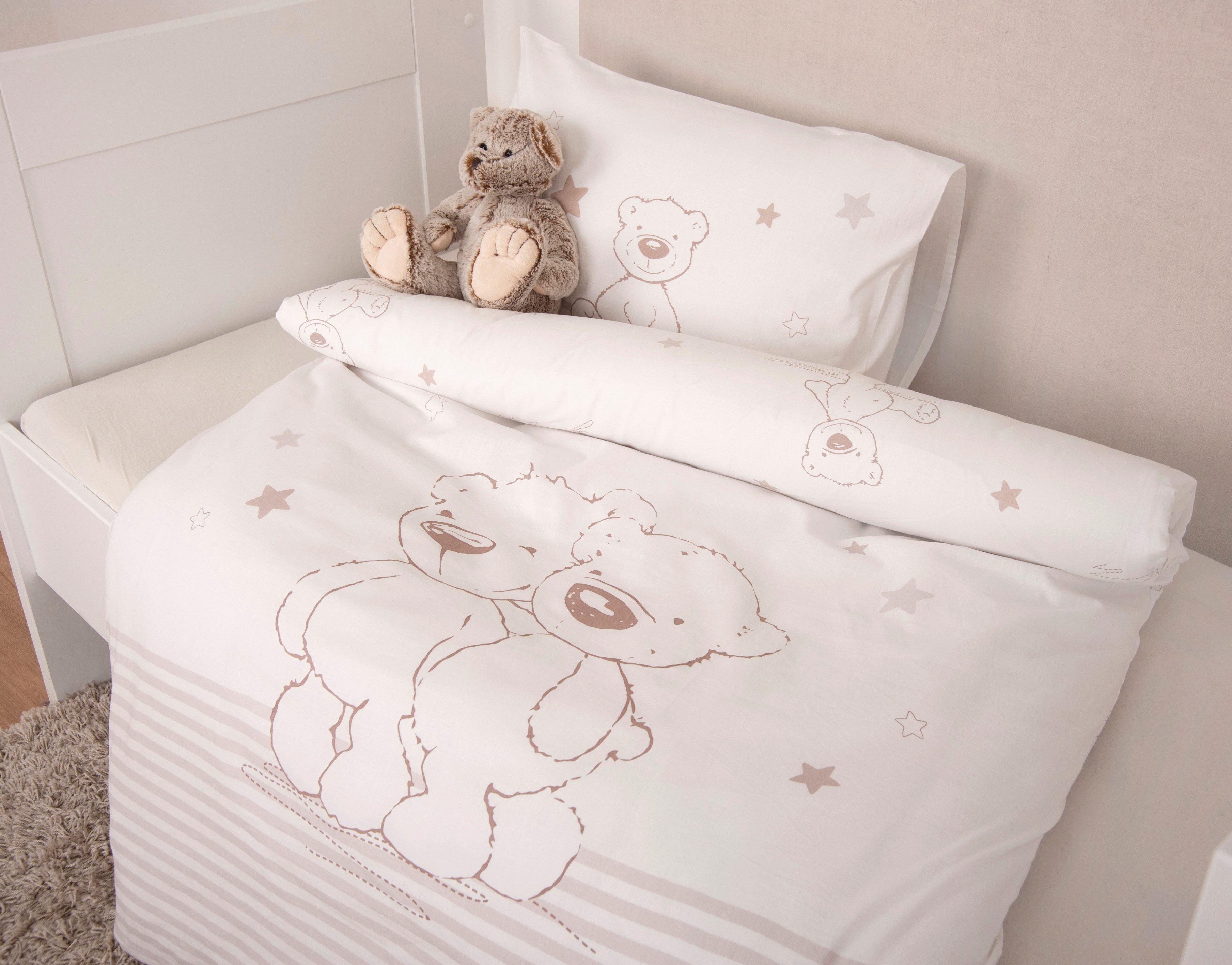 OTTO home Kinderbettwäsche Kleiner Liebling in Gr. 100x135 und 135x200 cm, Renforcé, 2 teilig, aus Baumwolle, mit niedlichem Bärenmotiv & Schriftzug, Babybettwäsche