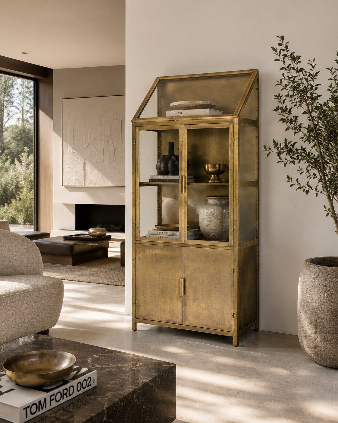 Dutchbone Vitrine Industrial Vitrine Showcase Monviso Metall Glas Gold