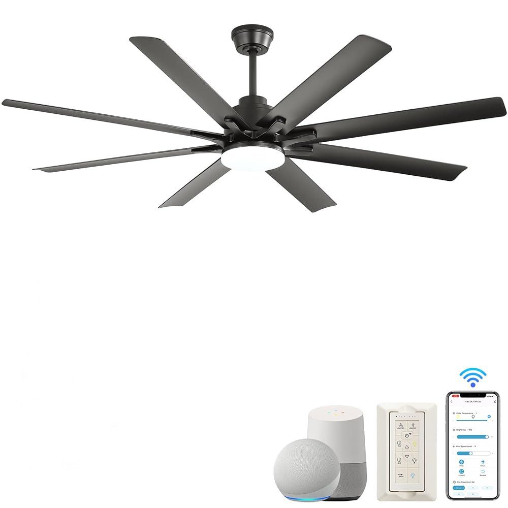 Sofucor Deckenventilator 167,5 cm moderner Deckenventilator für den Innen- und Außenbereich, intelligent, mit Fernbedienung und App-Steuerung