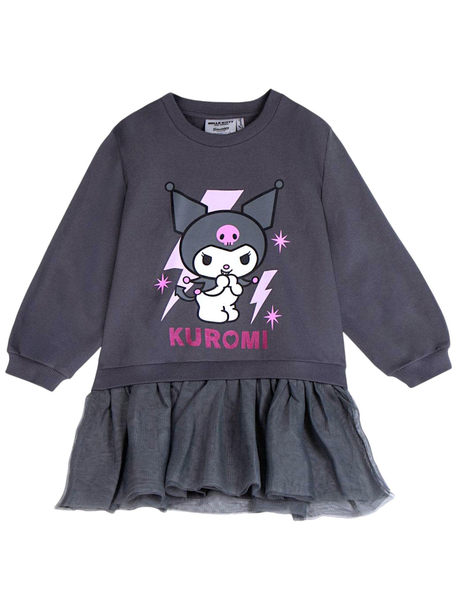 Cerdá Sweatkleid Hello Kitty - Kuromi Mädchen Langarmkleid Print &Tüllrock Gr. 104 -140 cm