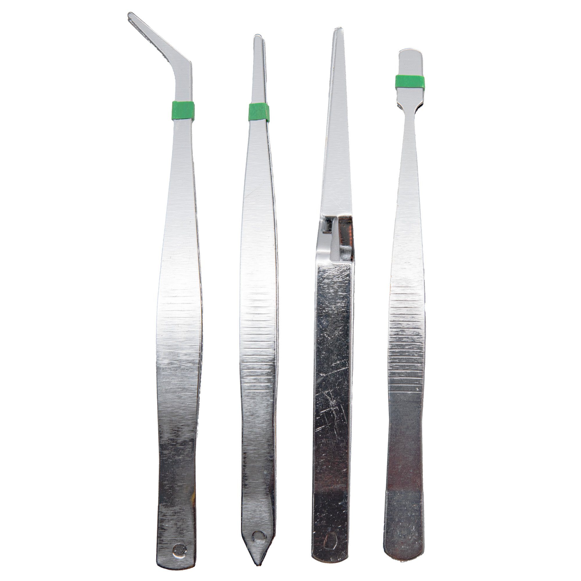 BENSON Pinzette Pinzetten Set 4 Stk Flachpinzette Kreuzpinzette, 4-tlg., Spitzpinzette, Modellbau, Basteln