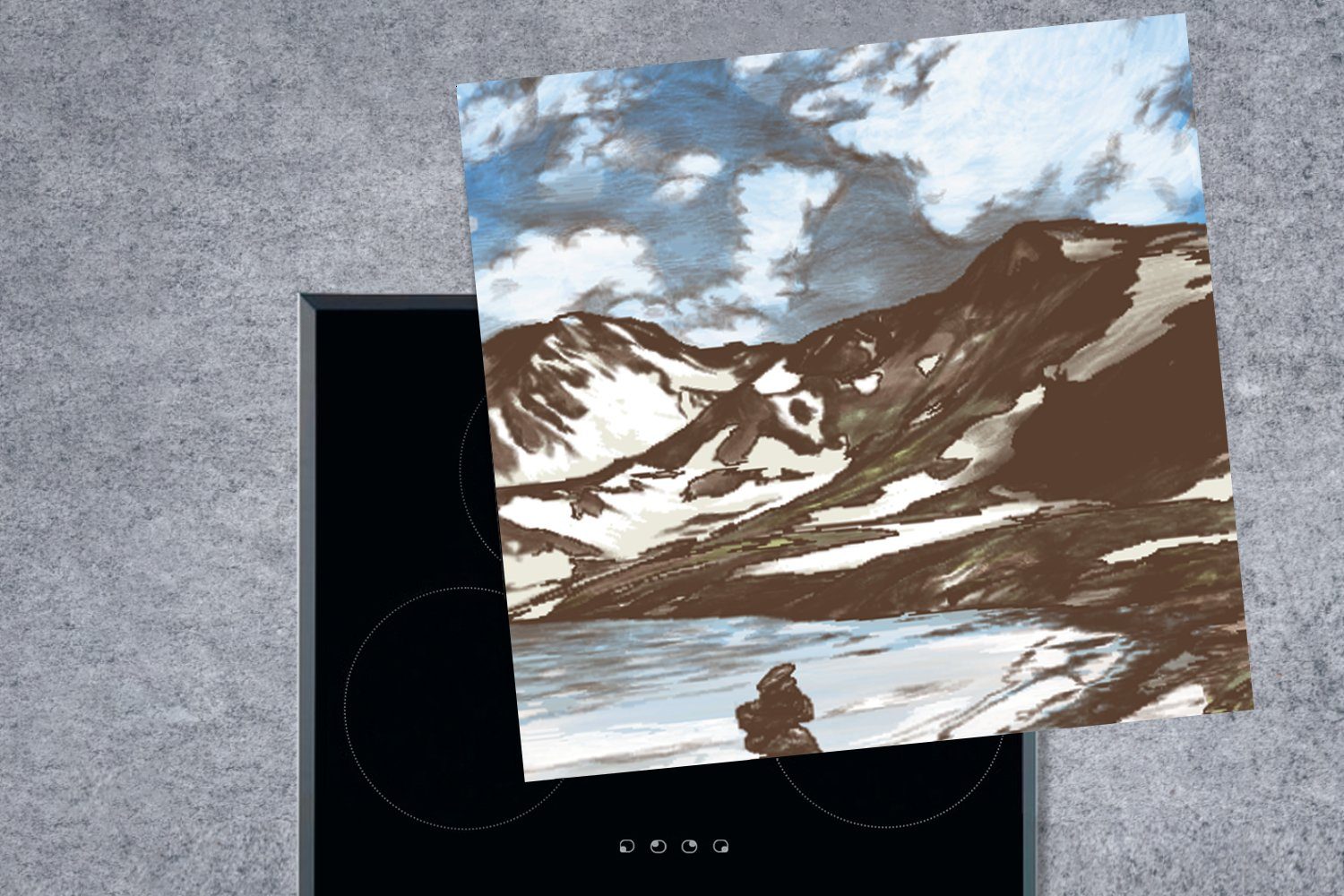 Himmel, Herdblende-/Abdeckplatte Ceranfeldabdeckung, Meer für (1 tlg), Arbeitsplatte küche MuchoWow Vinyl, Berg cm, - 78x78 -