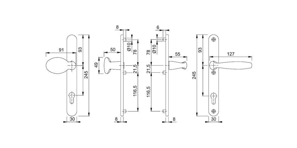 Türbeschlag mm HOPPE York Türstärke für F9016 67-72 Aluminium 76G/3346/1810 New Profiltürgarnitur PZ
