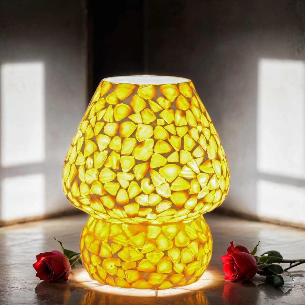 Marrakesch Orient & Mediterran Interior Nachttischlampe Boho Deko Tischlampe Nachtischlampe aus Muscheln Mosaik Aubina -2-, Handarbeit