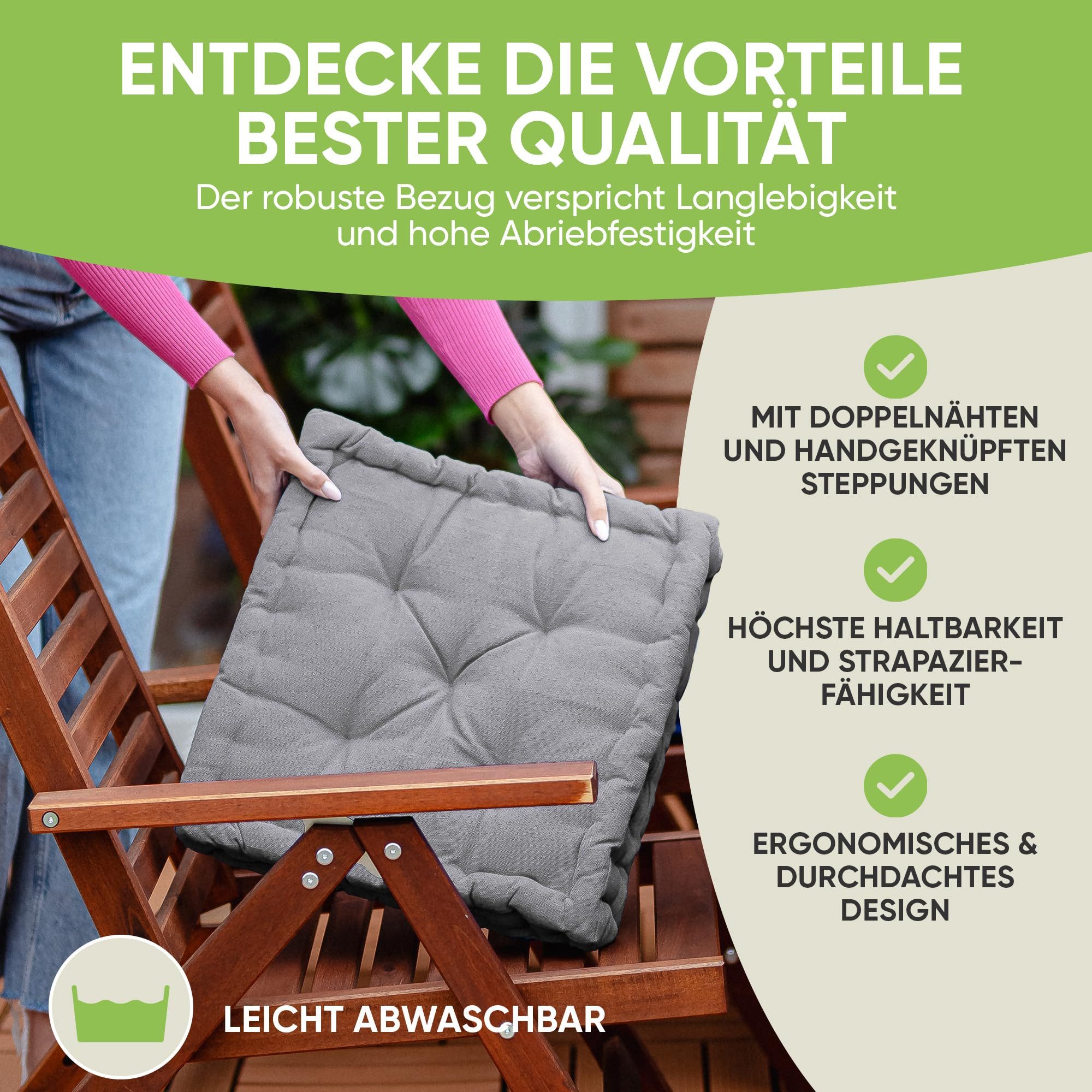 Gräfenstayn Sitzkissen 4er Set 40x40 cm mit 8 cm Polsterung aus 100 % Baumwolle -, robustes Sitzkissen für Indoor & Outdoor, bequemes Bodenkissen – Bild 5 von 5
