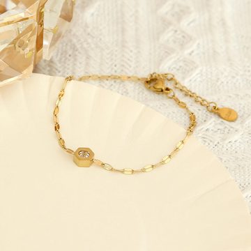 Made by Nami Armband Edelstein Damen Gold aus Edelstahl 16 cm + 4 cm, Geschenke für Frauen Wasserfester Schmuck