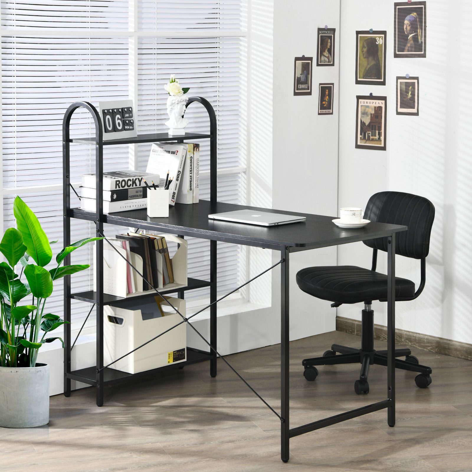 Ablagen Computertisch, COSTWAY Füßen, Regal & Schreibtisch erstellbaren mit Schwarz
