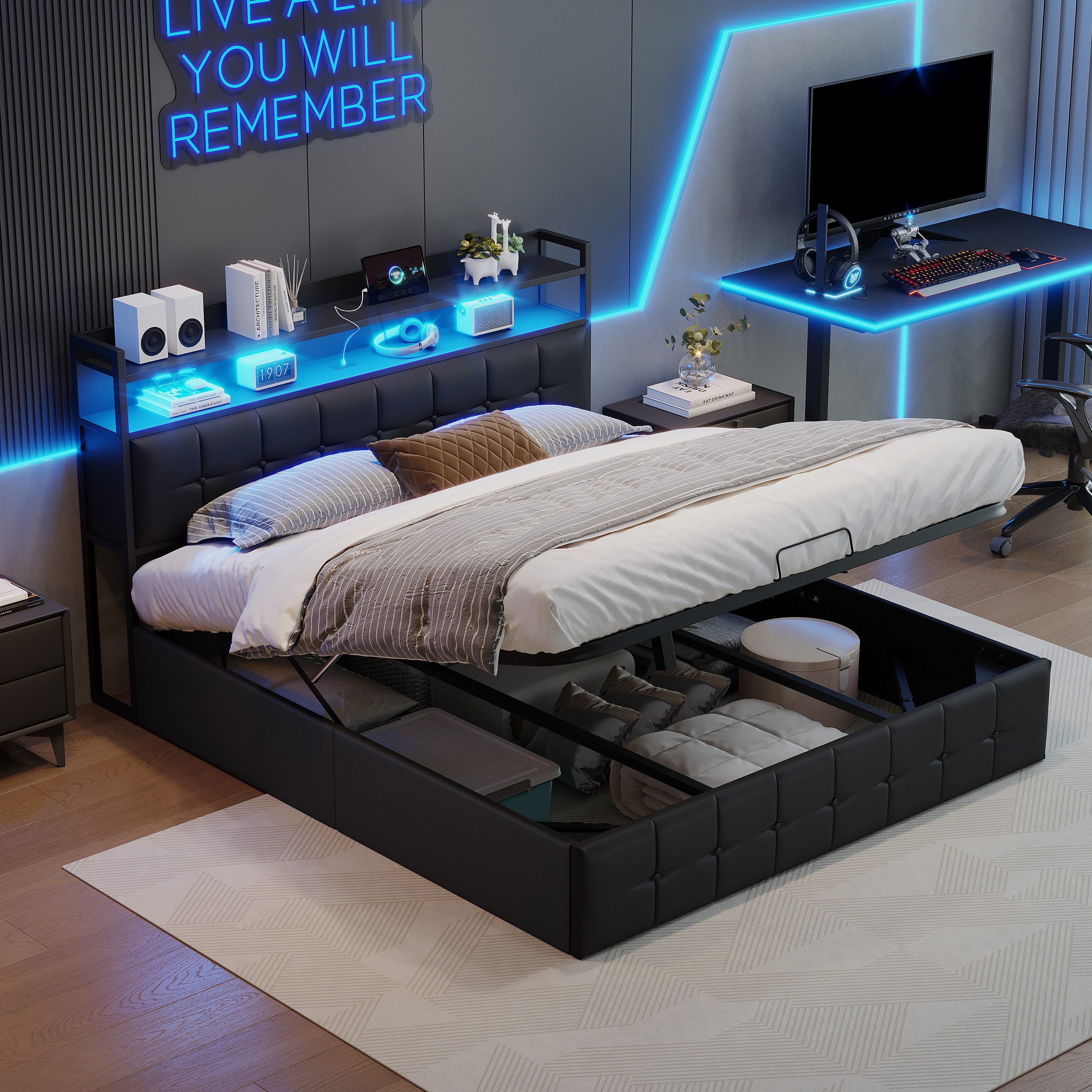 PXloue Polsterbett Doppelbett Boxspringbett Stauraumbett mit günstig online kaufen