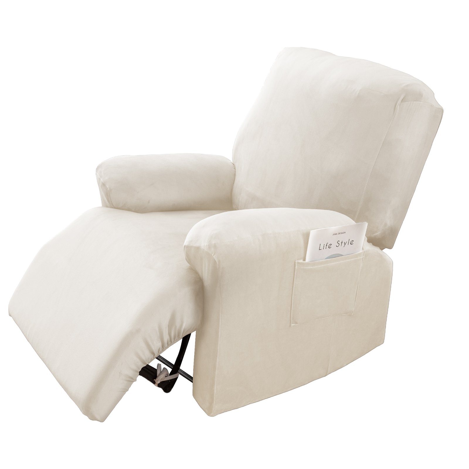 Qelus Relaxsesselhusse Samt Strecken Sesselschoner,Sessel überzug für Relaxsessel 1 Stück, Elastisch,Waschbar,Seitentaschen-Design,Sesselschoner Mit Armlehne