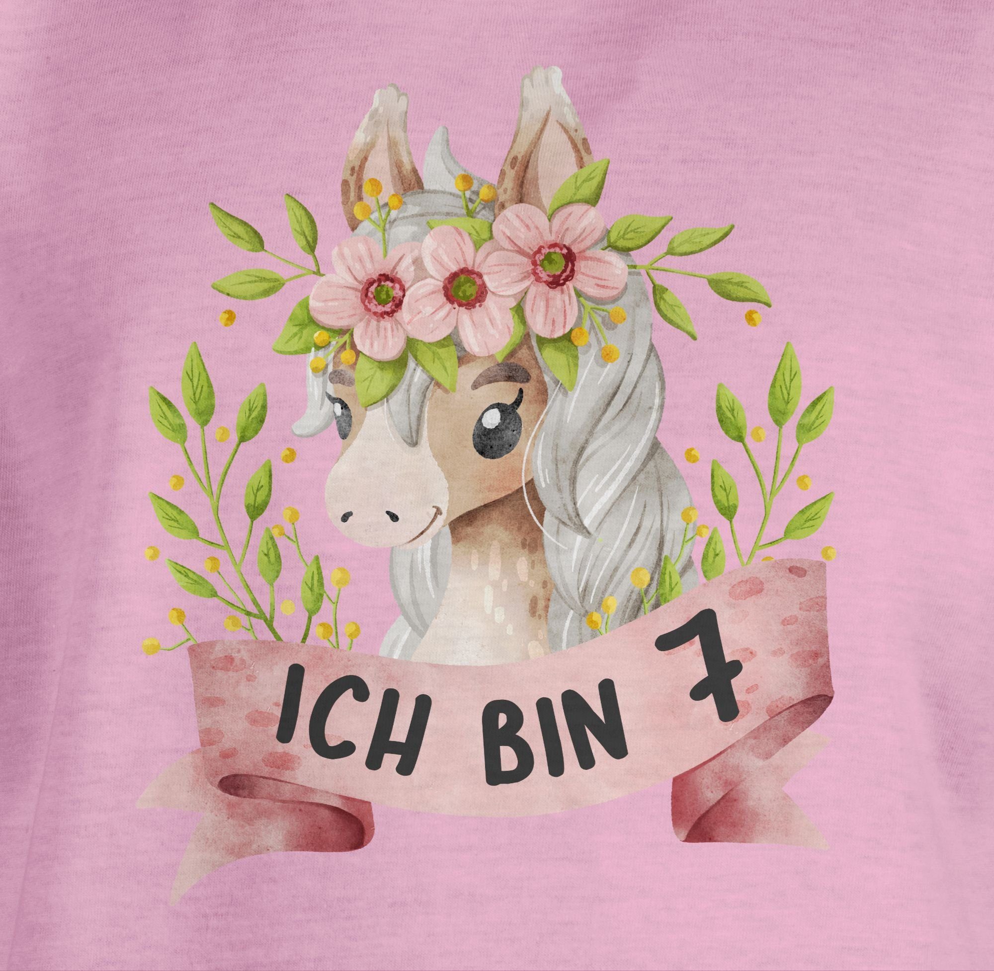 Shirtracer T-Shirt Ich bin Rosa sieben Pferd mit Geburtstag Blumen 02 süßem mit 7