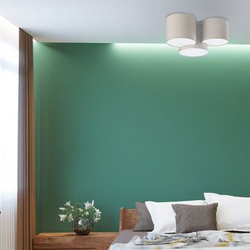 Licht-Erlebnisse Deckenleuchte CLEMENS, ohne Leuchtmittel, Braun Stoff 3-flammig E27 Modern blendarm Wohnzimmer