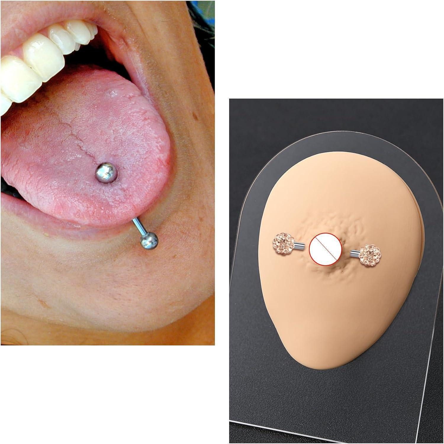 Briana Williams Brustwarzenpiercing Zungen- & Brustwarzenpiercing Set Chirurgenstahl 14G Silber