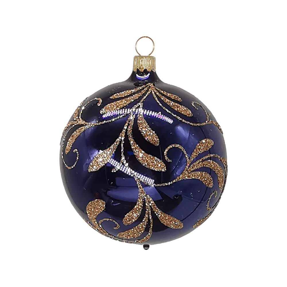 Weihnachtsbaumkugel handbemalt mundgeblasen, St), Christbaumkugel Blütenbouquet nachtblau Schatzhauser (1