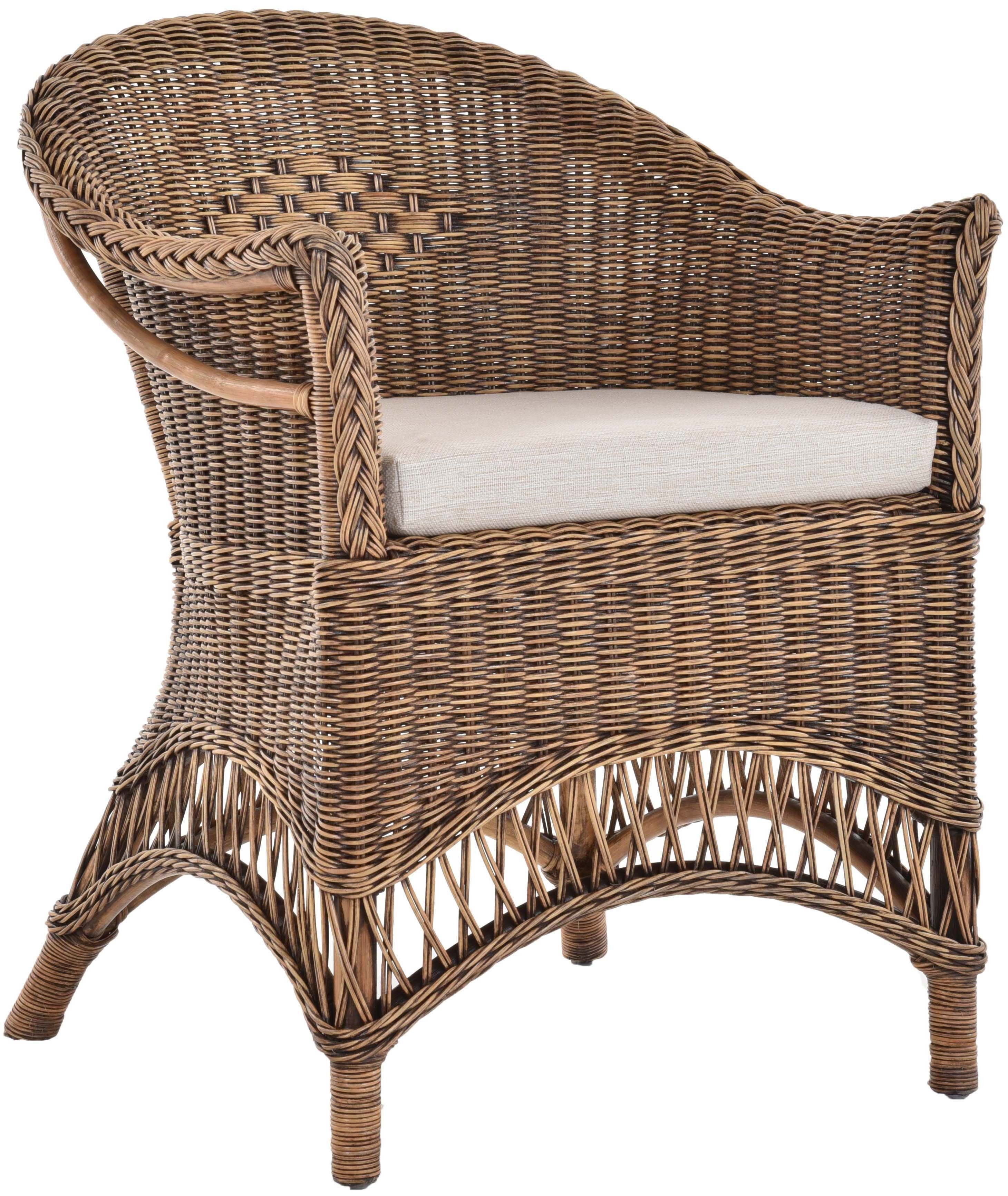 Esszimmersessel Landhaus Braun Rattansessel Armlehnen, Flechtsessel Sessel Home Korbsessel, Rattan Vintage Wintergarten Natur Krines mit