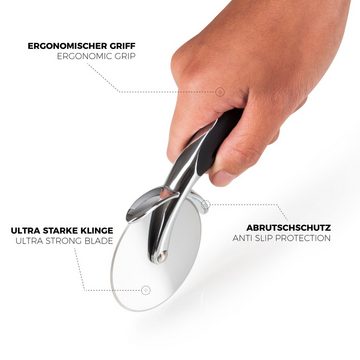 Blumtal Pizzaschneider Pizzaroller aus Edelstahl mit stabilem Rad und doppelseitigen Schliff, mit Fingerschutz und ergonomischen Griff, 100% rostfrei