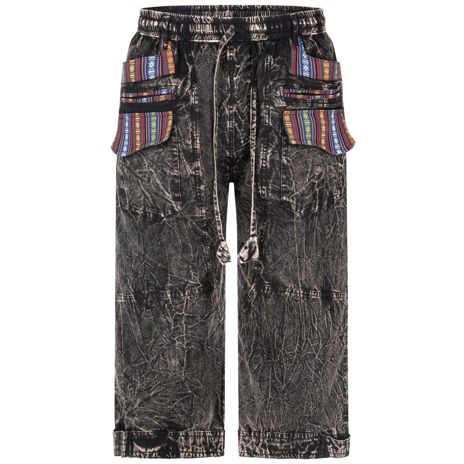 KUNST UND MAGIE Haremshose Kurze AHerren Hose 3/4 Baggy Cargo Yoga Shorts Hippie Goa Baumwolle