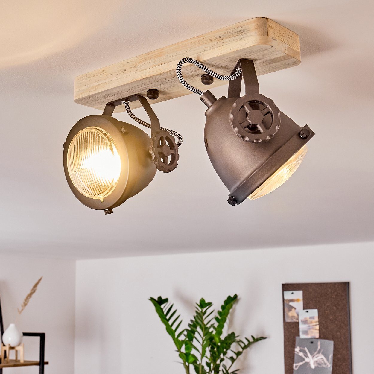 hofstein Deckenleuchte »Biati« verstellbare Deckenlampe, Metall/Holz/Glas, Schwarz-Braun, ohne Leuchtmittel, 2xGU10, max. 50 Watt, dreh-/schwenkbarer Spot im Retro Design, Natur