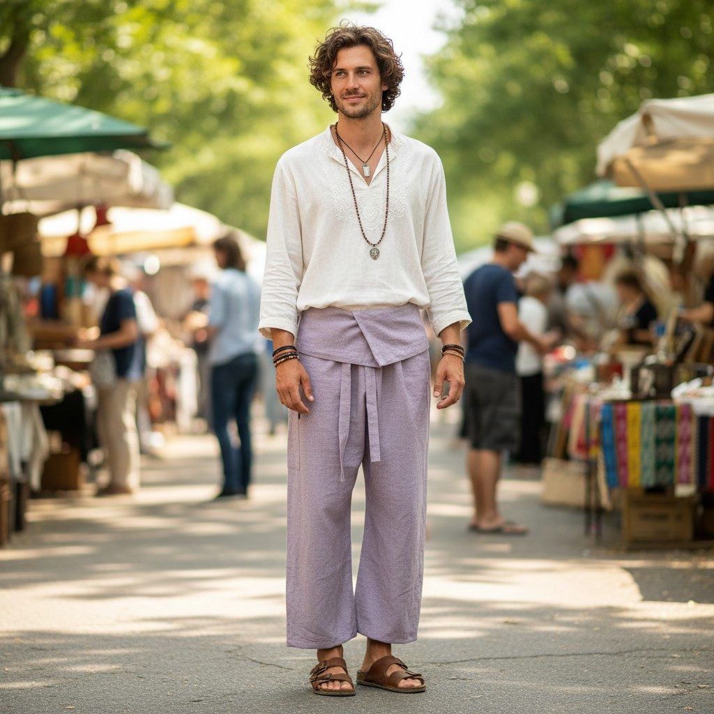 Guru-Shop Relaxhose Fischerhose aus fester Baumwolle, Wickelhose,.. Ethno Style, alternative Bekleidung