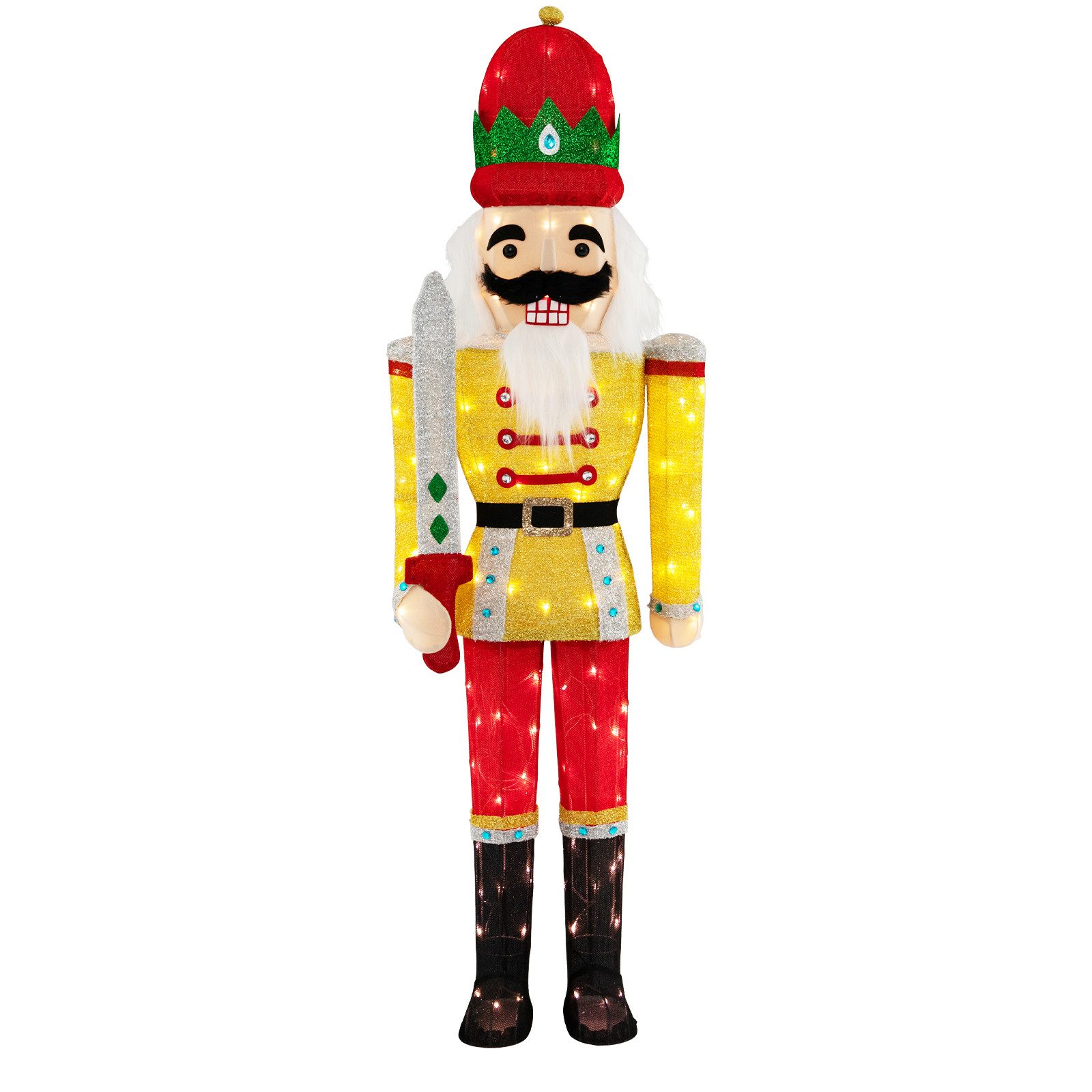 KOMFOTTEU Weihnachtsfigur Weihnachtsdeko Nussknacker Figur, mit 100 LED-Lichtern & Metallsockel