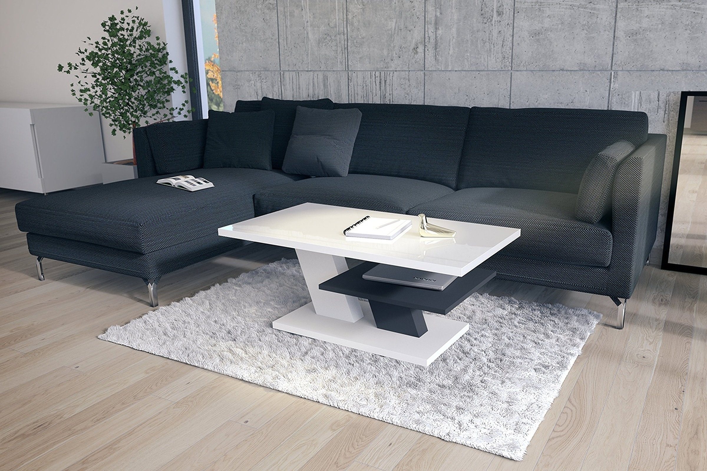 Mazzoni Couchtisch Cliff Grau / / Wohnzimmertisch Weiß matt matt Hochglanz Anthrazit Hochglanz Grau Weiß Anthrazit 110x60x45cm