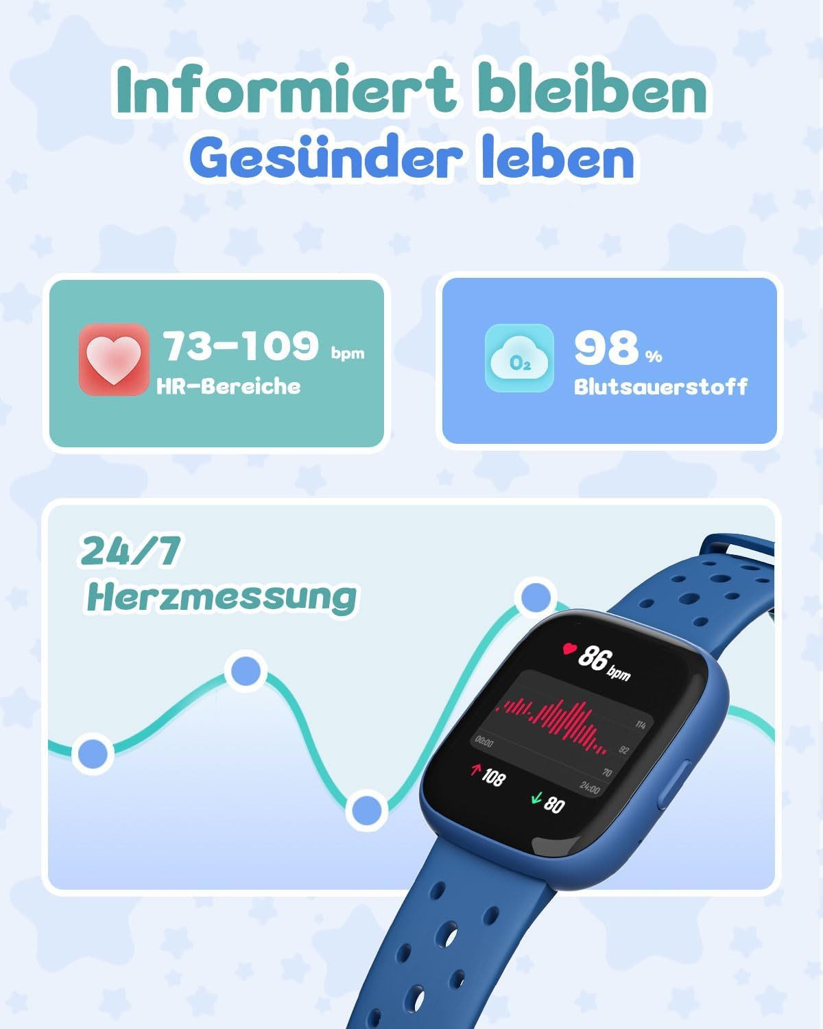 TICTIKY BW02 Smartwatch (4,6 cm, android ios), Kinder Smartwatch mit 1.83" HD Display, Sportmodi