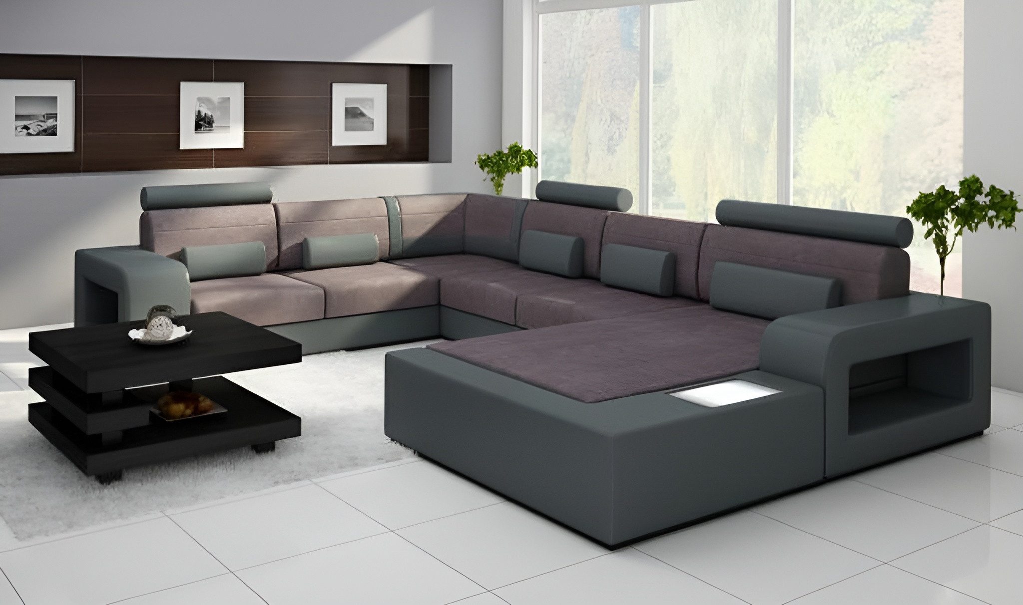 Xlmoebel Wohnlandschaft Sofa mit USB-Anschluss und integrierter Beleuchtung, Sofa U-Form, Hergestellt in Europa