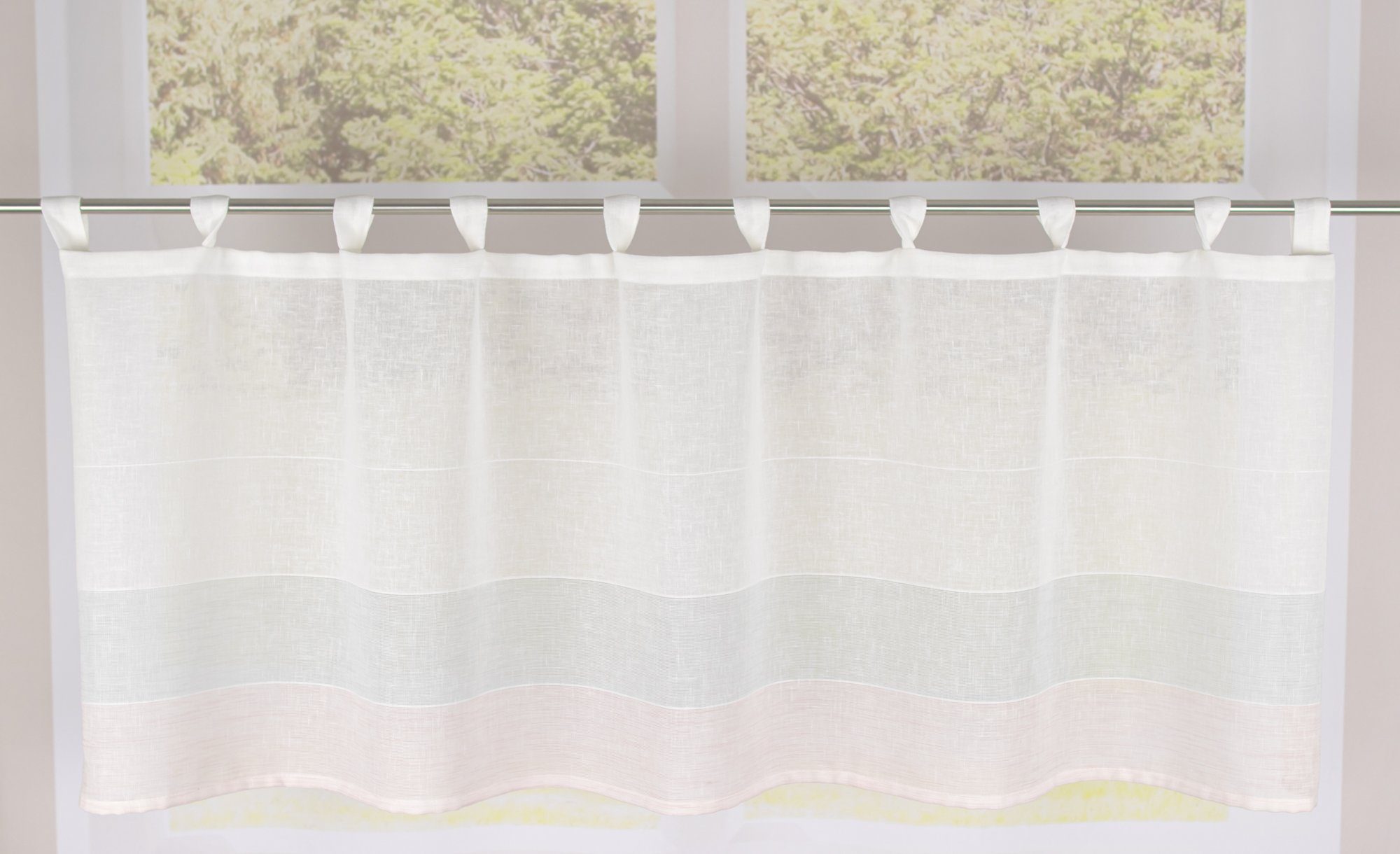 EXPERIENCE Scheibengardine Scheibengardine Bistrogardine Küchengardine 4022 Wollweiß Rosa Mint 50x140 cm mit 10 Schlaufen Leinenoptik (1 St), Schlaufen, halbtransparent, Batist, Batiststore