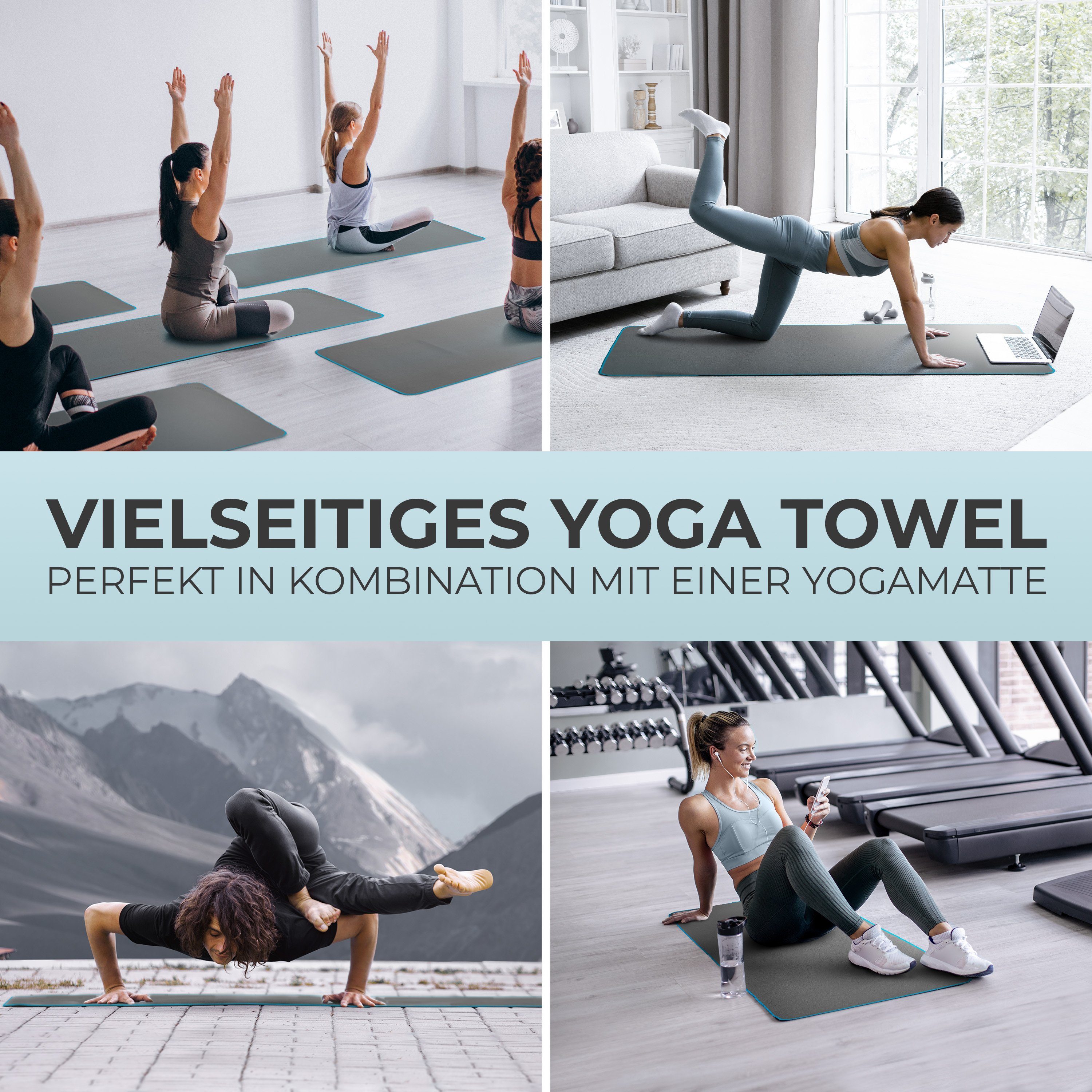 NirvanaShape Sporthandtuch Yoga Handtuch mit Antirutsch-Noppen, Yogatuch-Auflage für Yogamatte, Microfaser, +Yoga Einführungs eBook, Yogatuch-Auflage Saugstark, – Bild 5 von 5