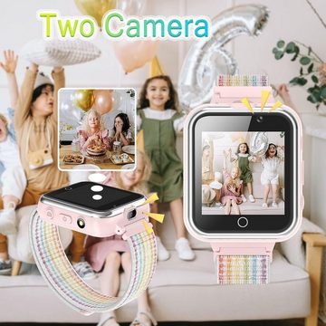 PTHTECHUS Smartwatch (1,44 Zoll, Android & iOS), Telefon Zwei Wege Gespräch SOS MP3 Spiel Wiedergab Kameras Sportuhr