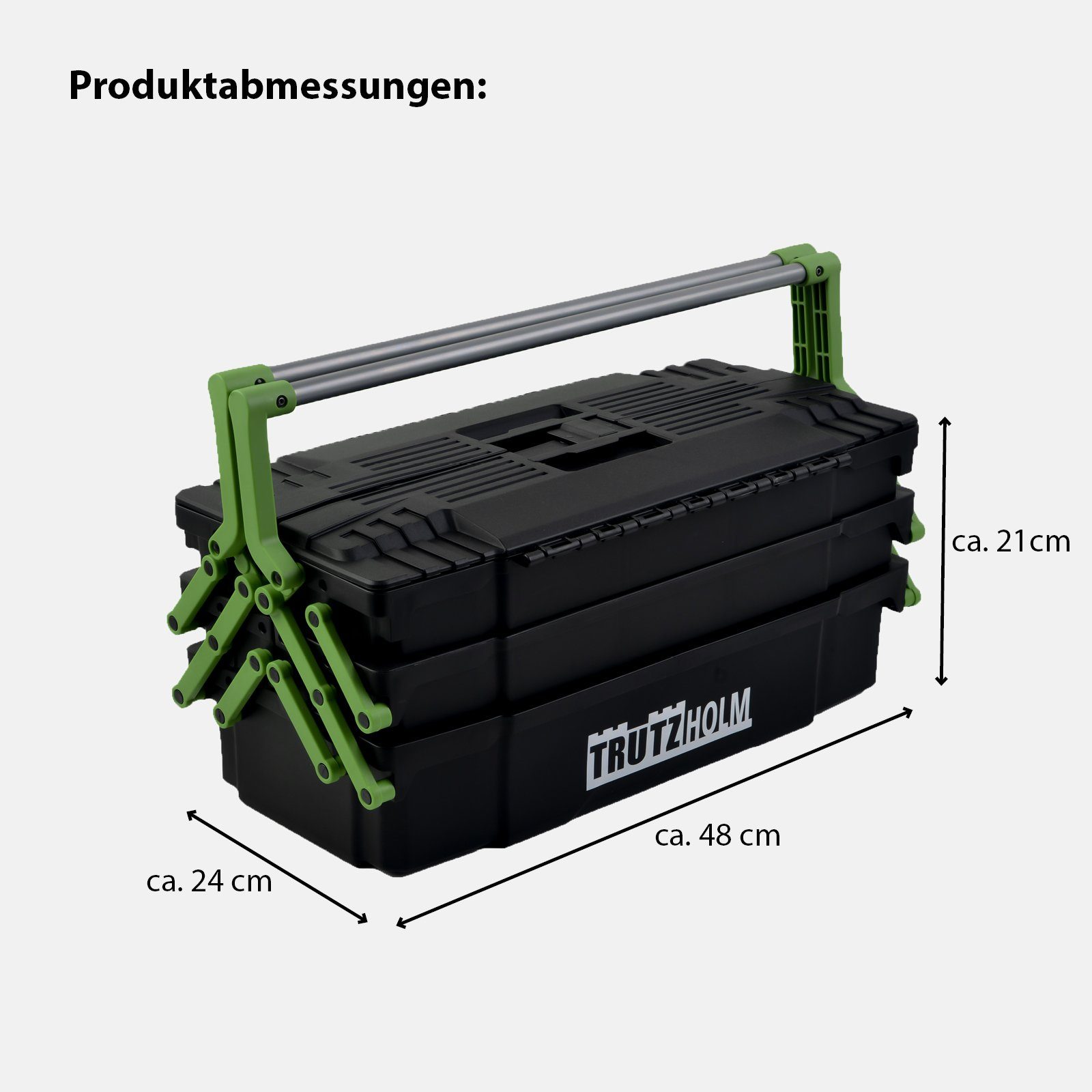 TRUTZHOLM Werkzeugkoffer 48x24x21 cm Kunststoff Griffe klappbar aus Stahl Werkzeugkasten leer