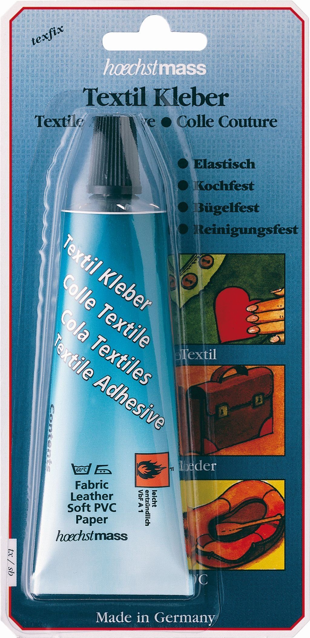 larissastoffe Textilkleber Textilkleber, Stoffkleber, Lederkleber, Filzkleber, elastisch, 42 g!, (Made in Germany), Für Textilien, Leder, Filz, Weich-PVC und Papier