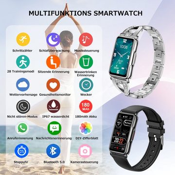 Mutoy Smartwatch, Fitness Tracker Uhr für Damen, Aktivitätstracker Uhren Smartwatch (1,47" HD Voll Touchscreen Zoll) Set, mit 2 Wechselband aus wechem Silikon und Armreif Uhrenarmbänder, Pulsmesser Schrittzähler Schlafmonitor Stoppuhr Musiksteuerung