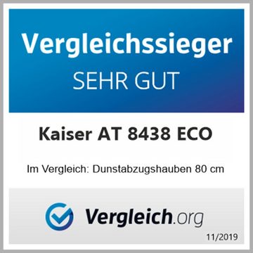 Kaiser Küchengeräte Kopffreihaube AT 8438 F ECO Line, Luxus Dunstabzugshaube, 80 cm, Schwarz Glas Edelstahl, 910 m³/h