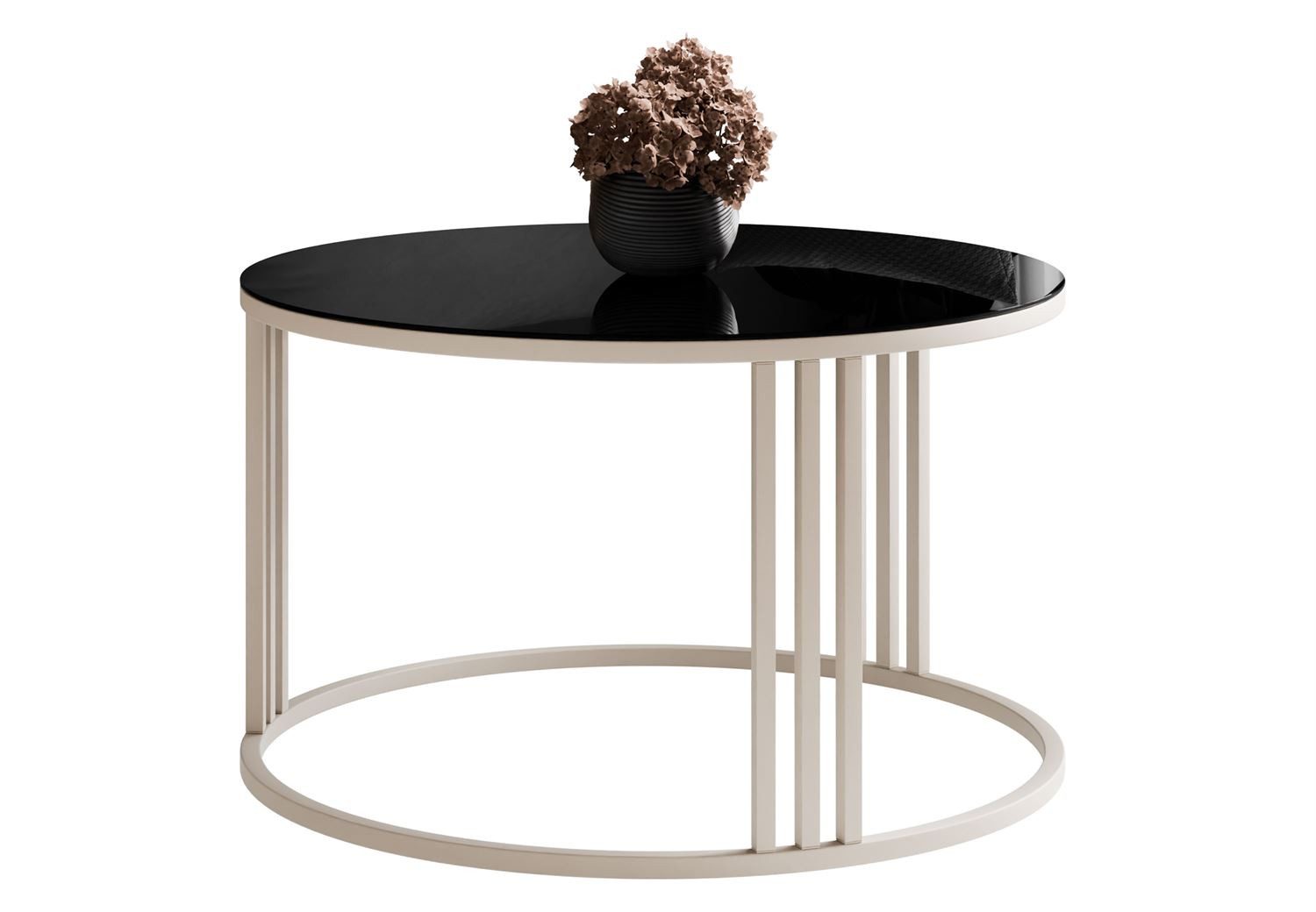 Lookway Couchtisch LORI GLASS, runder Couchtisch mit kaschmirfarbenem Gestell (1x Tisch), Durchmesser: ⌀70 cm